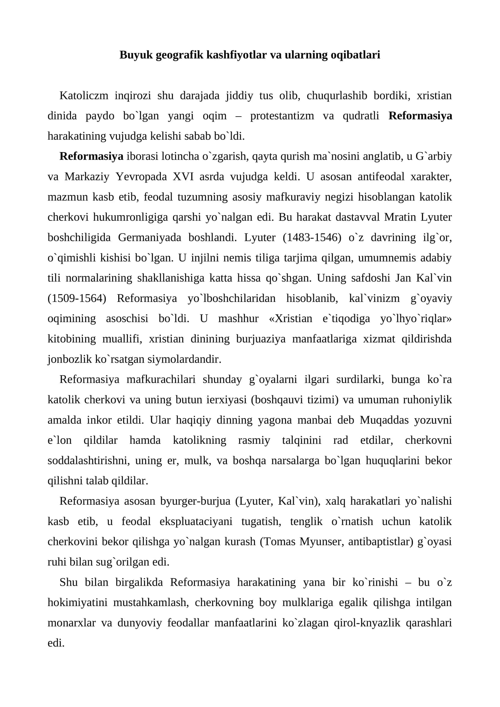 Buyuk geografik kashfiyotlar va ularning oqibatlari