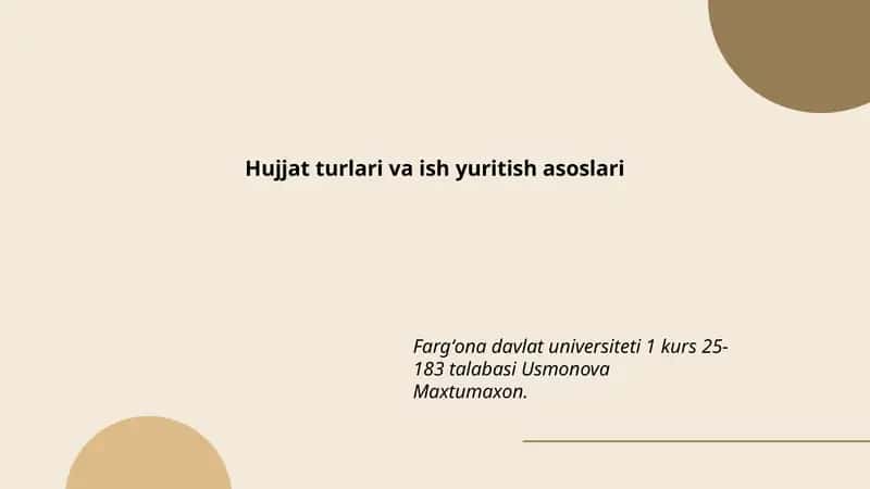 Hujjat turlari va ish yuritish asoslari