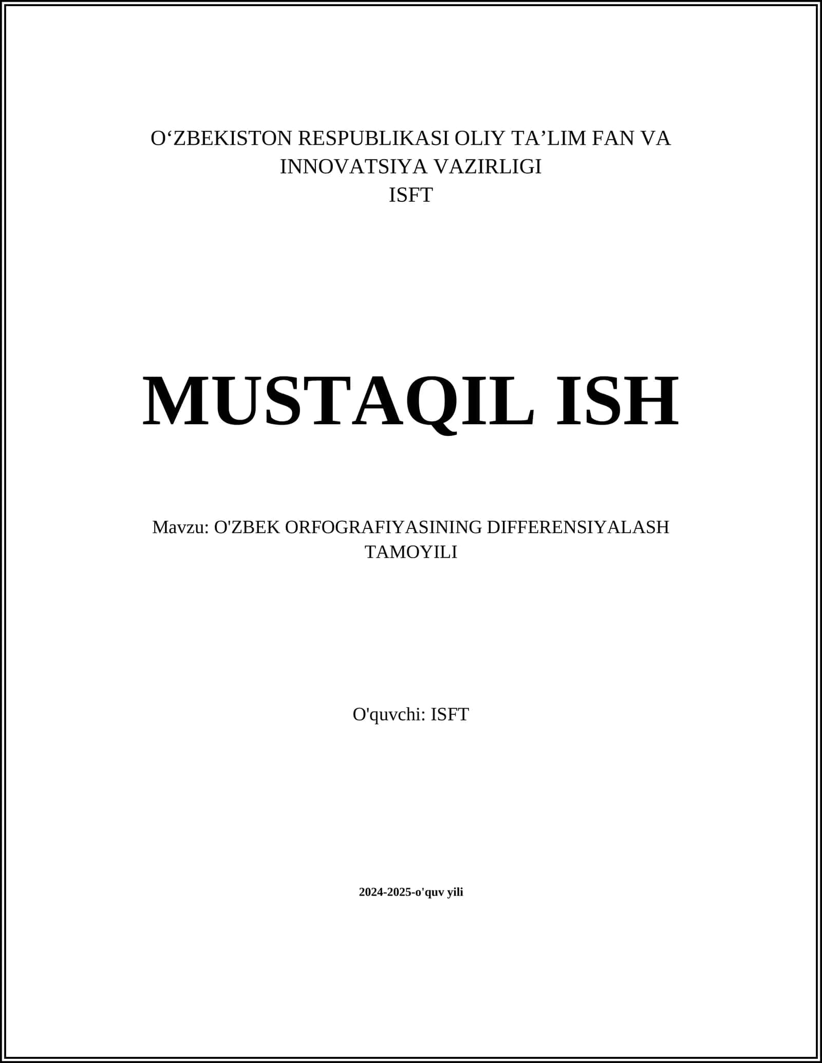 O'ZBEK ORFOGRAFIYASINING DIFFERENSIYALASH TAMOYILI