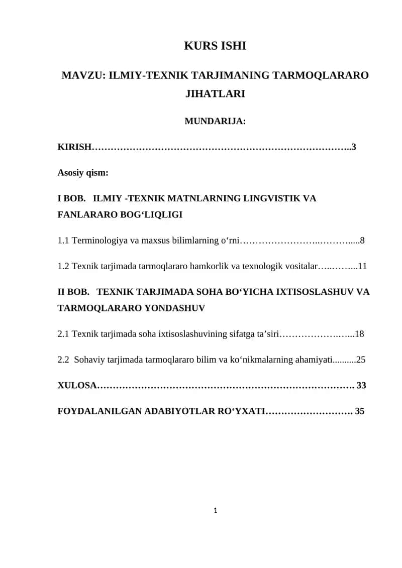 ILMIY-TEXNIK TARJIMANING TARMOQLARARO JIHATLARI
