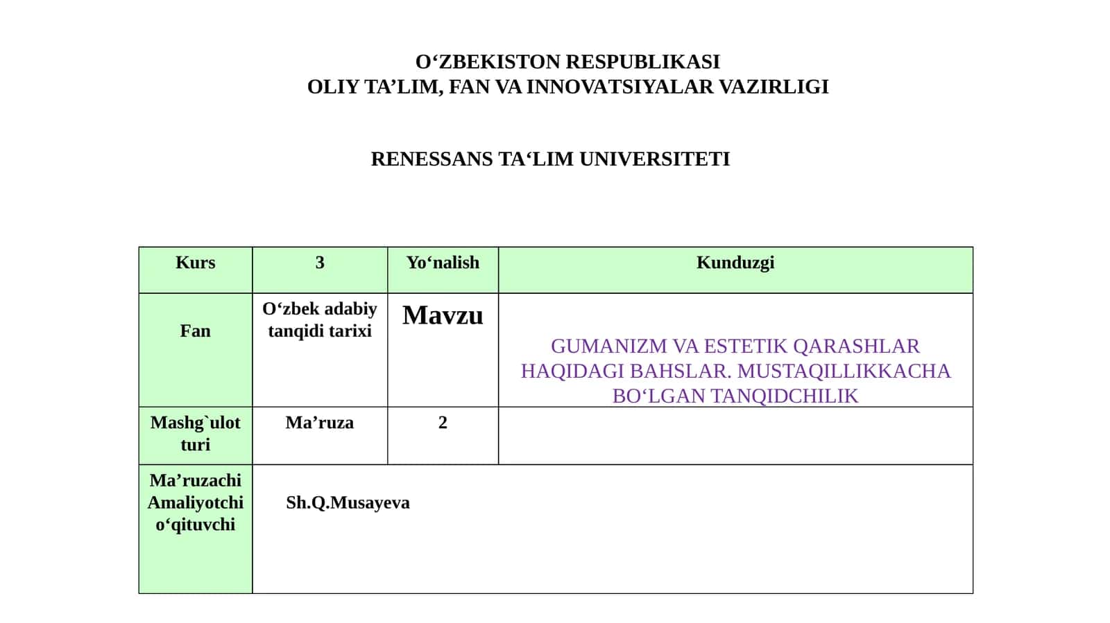 GUMANIZM VA ESTETIK QARASHLAR HAQIDAGI BAHSLAR