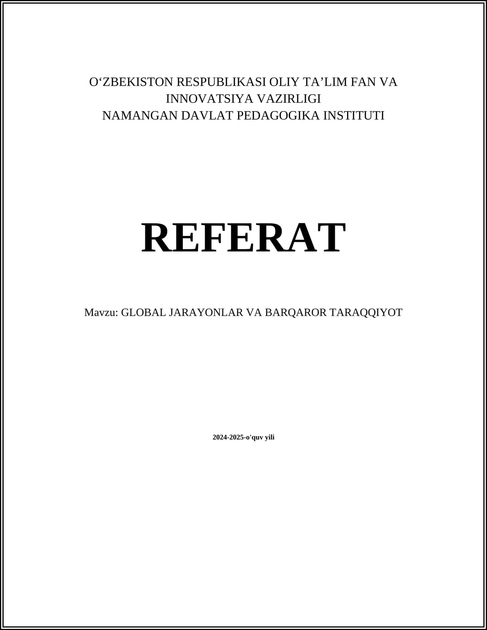GLOBAL JARAYONLAR VA BARQAROR TARAQQIYOT