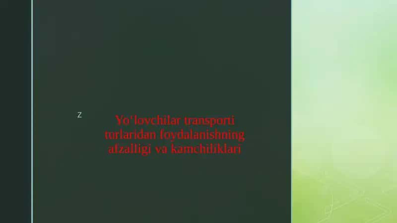 Yo‘lovchilar transporti turlaridan foydalanishning afzalligi va kamchiliklari