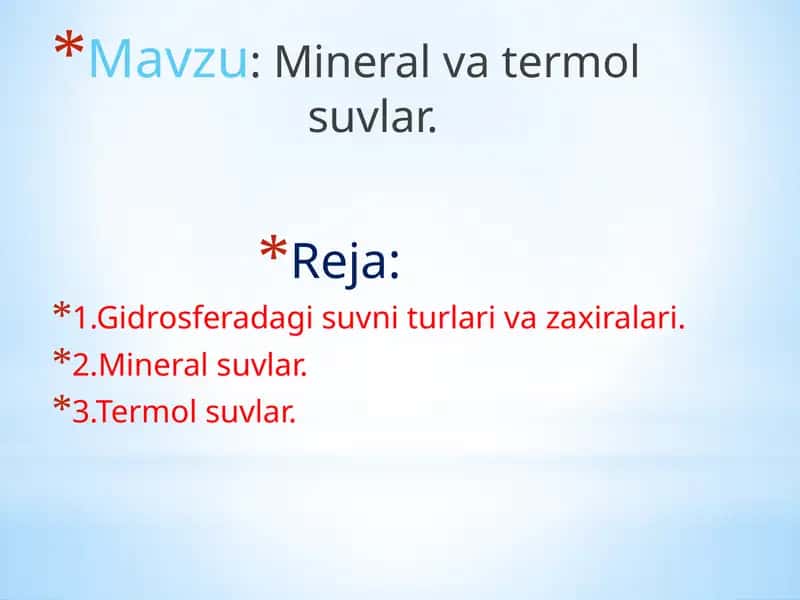 Mineral va termal suvlar