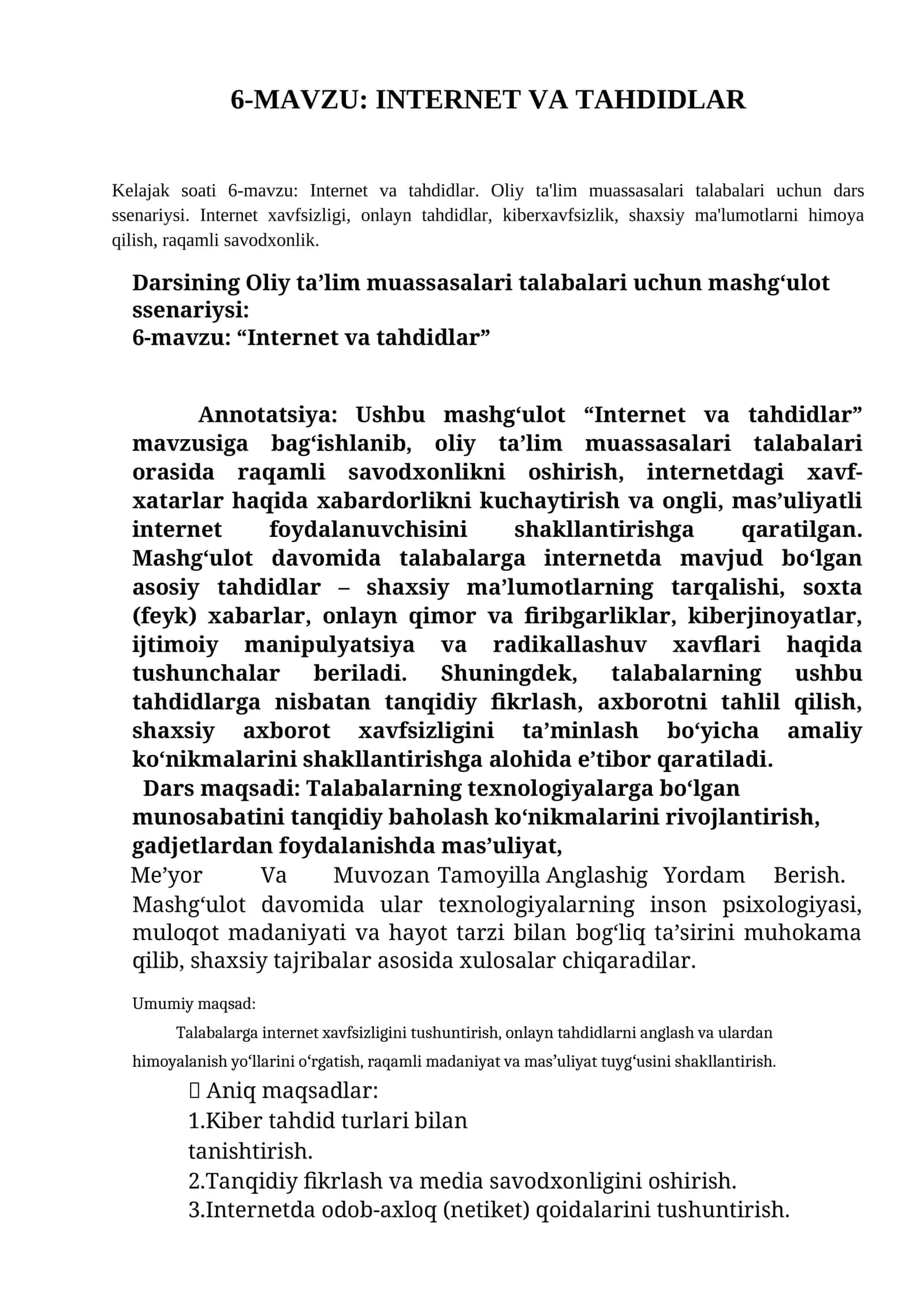 Internet va tahdidlar