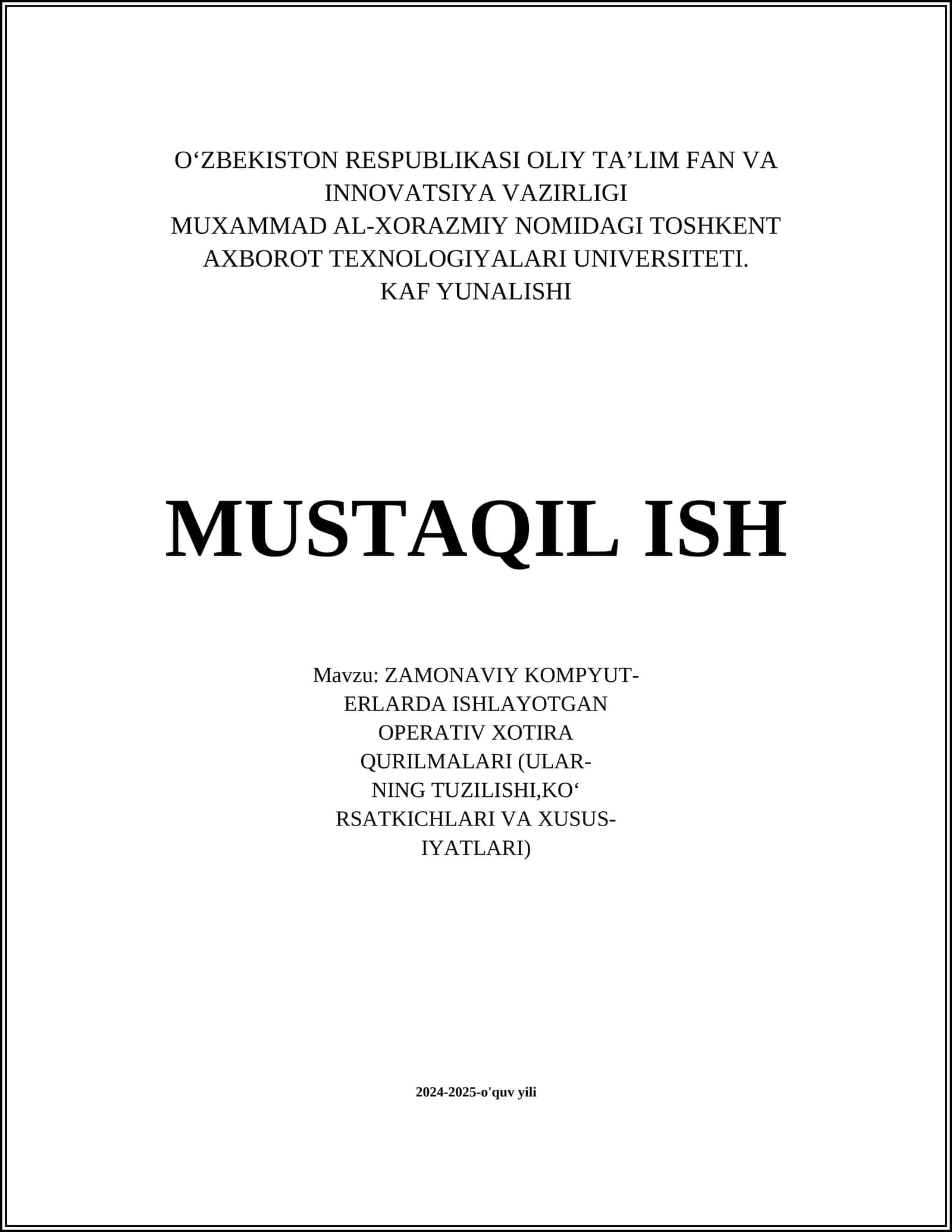 Zamonaviy kompyuterlarda ishlayotgan operativ xotira qurilmalari