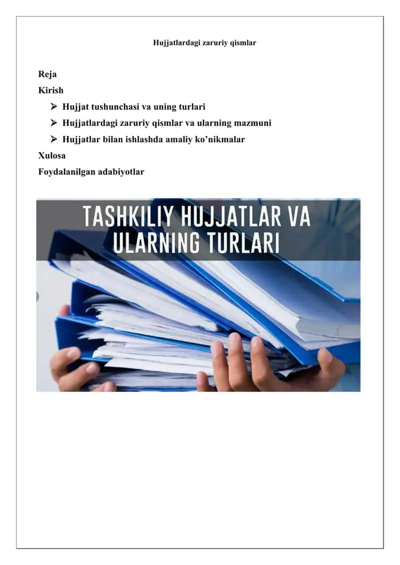 Hujjatlardagi zaruriy qismlar