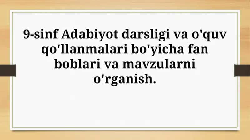 9-sinf Adabiyot darsligi va o'quv qo'llanmalari