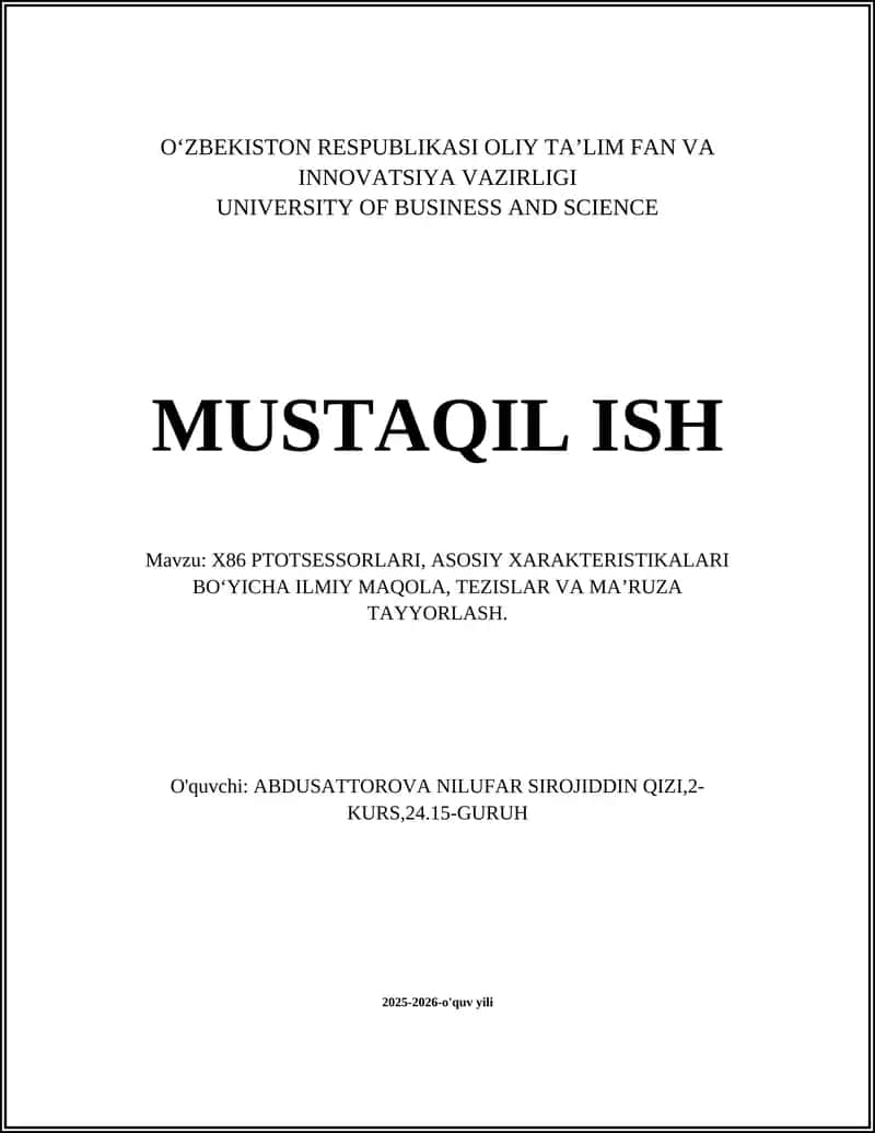 X86 PTOTSESSORLARI