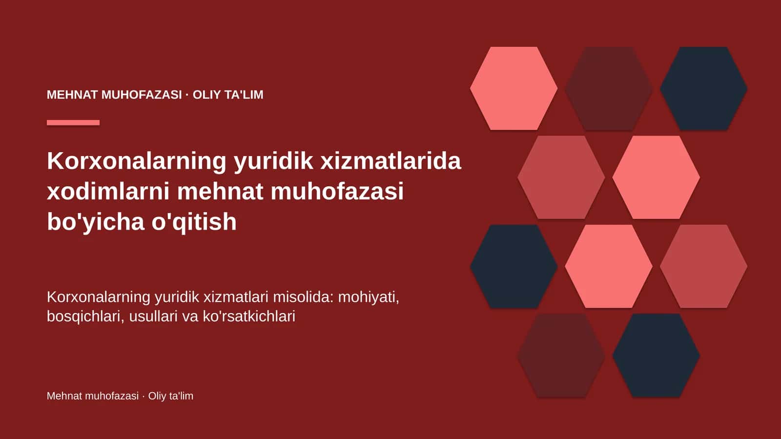 Korxonalarning yuridik xizmatlarida xodimlarni mehnat muhofazasi bo'yicha o'qitish