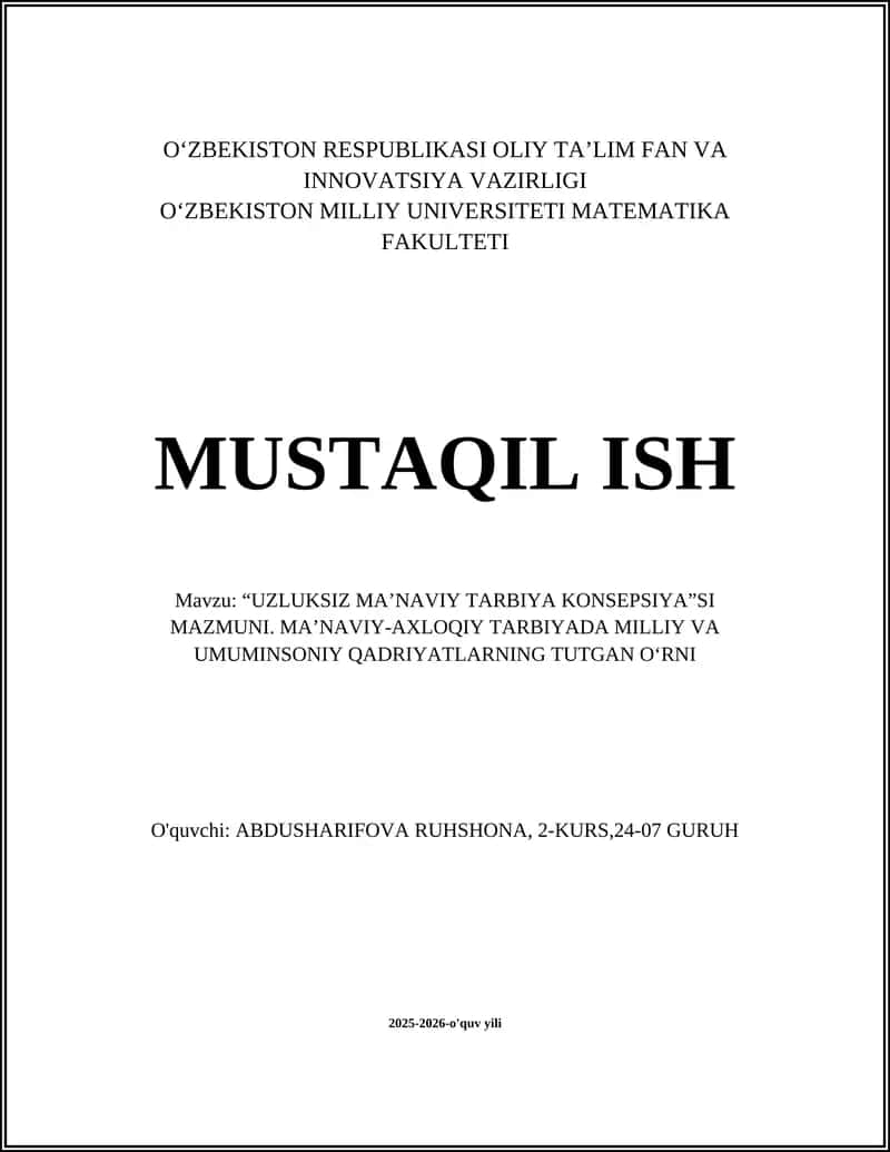 Uzluksiz Ma’naviy Tarbiya Konsepsiyasi