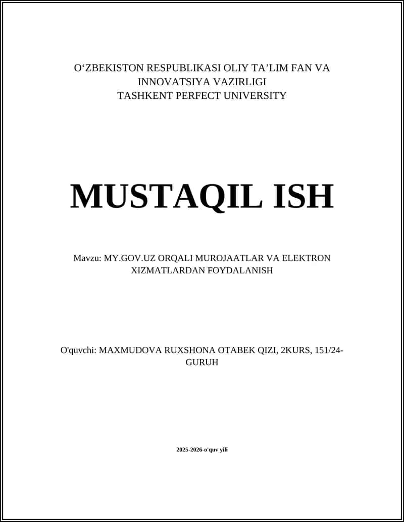 MY.GOV.UZ ORQALI MUROJAATLAR VA ELEKTRON XIZMATLARDAN FOYDALANISH