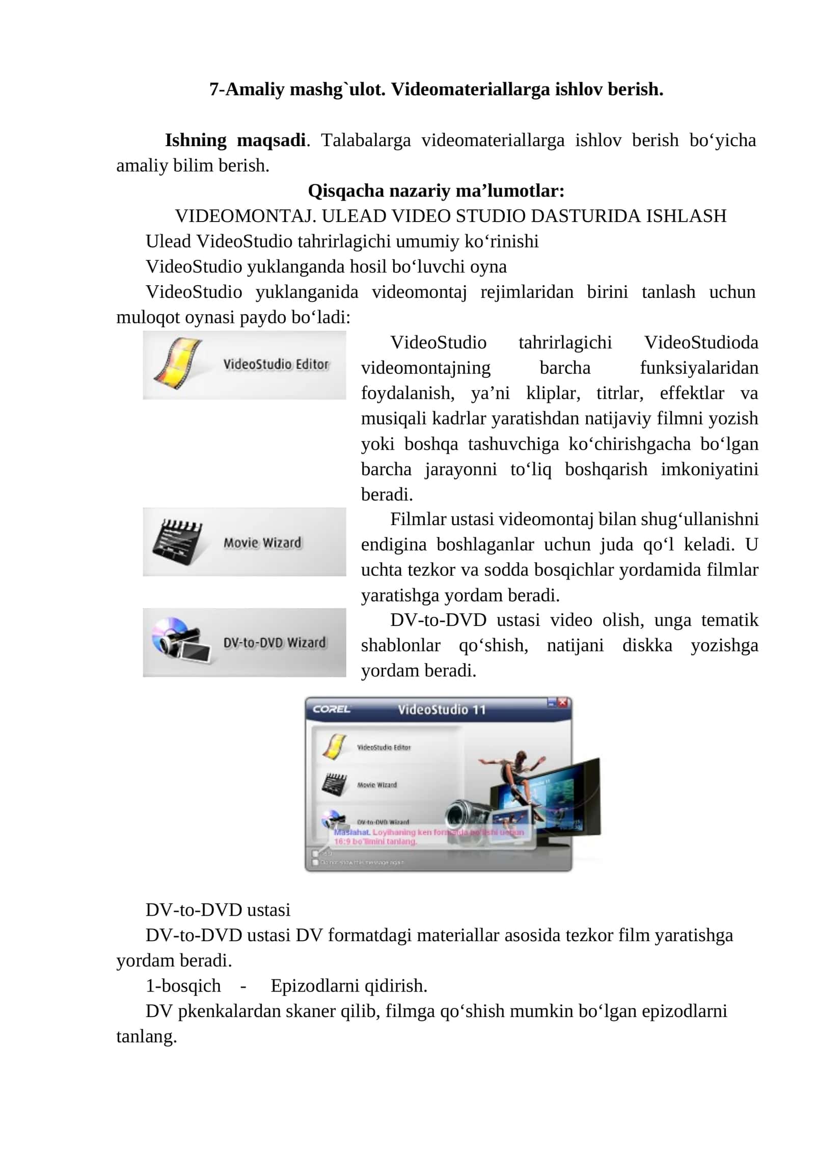 7-Amaliy mashg`ulot. Videomateriallarga ishlov berish