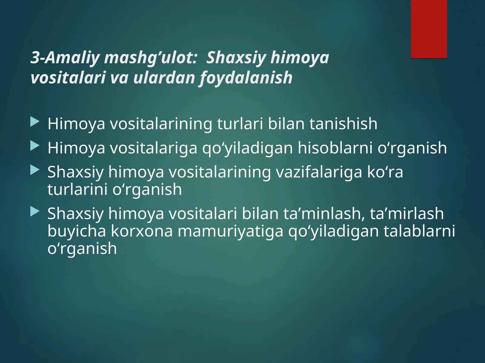 Shaxsiy himoya vositalari va ulardan foydalanish
