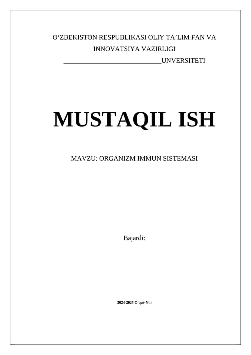 ORGANIZM IMMUN SISTEMASI