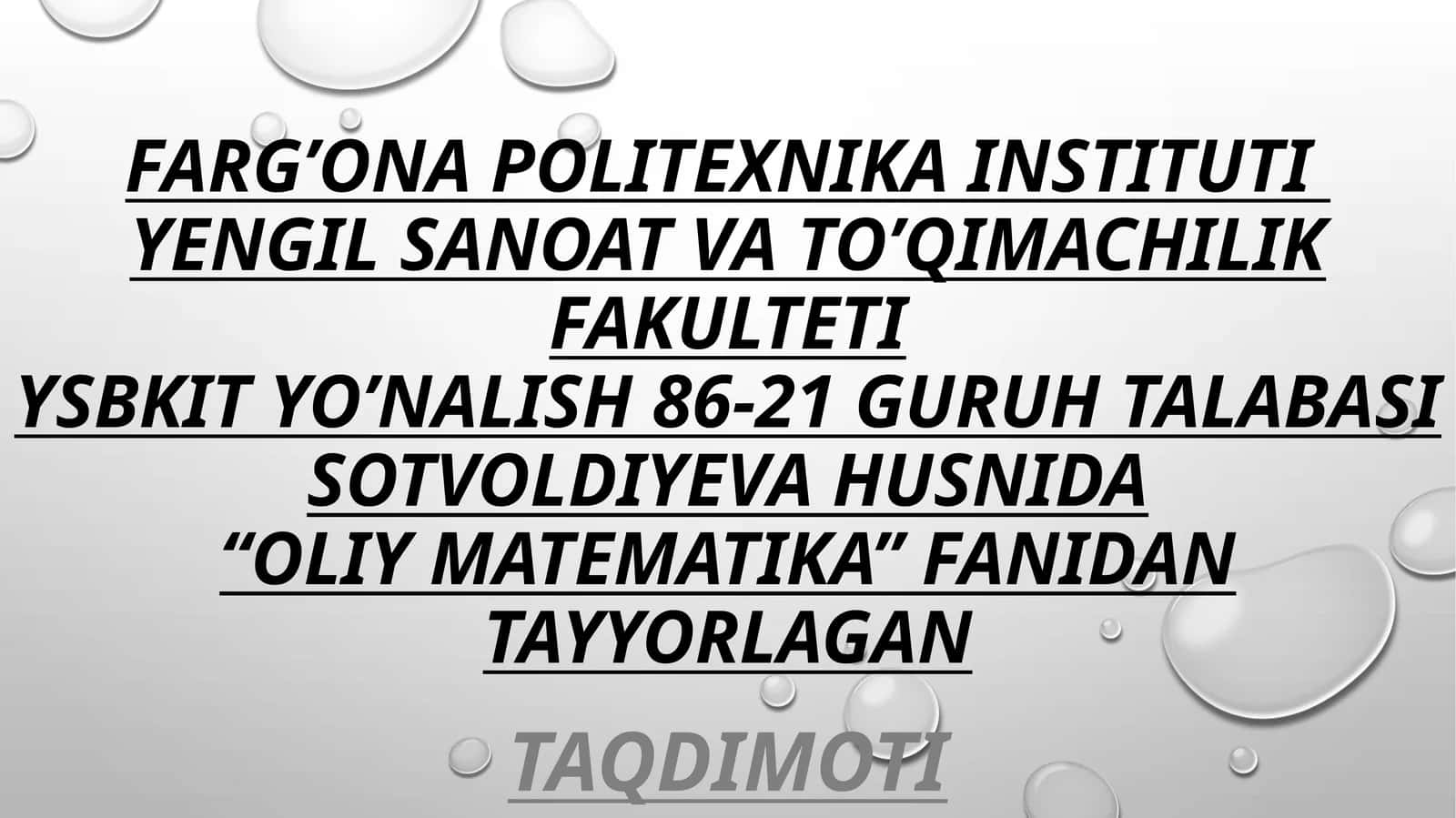 TASODIFIY MIQDORNING TAQSIMOT FUNKSIYASI ZICHLIK FUNKSIYASI