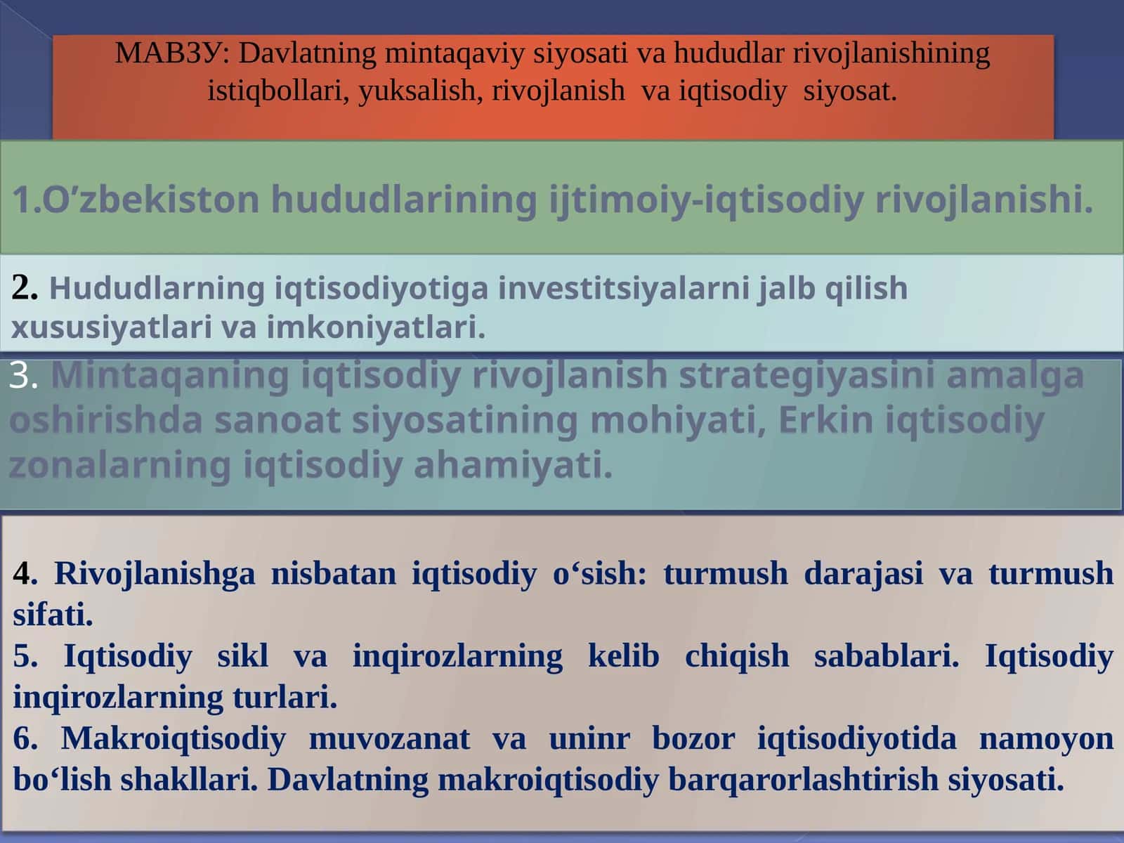 Davlatning mintaqaviy sotiq hududlari va iqtisodiy rivolaniash