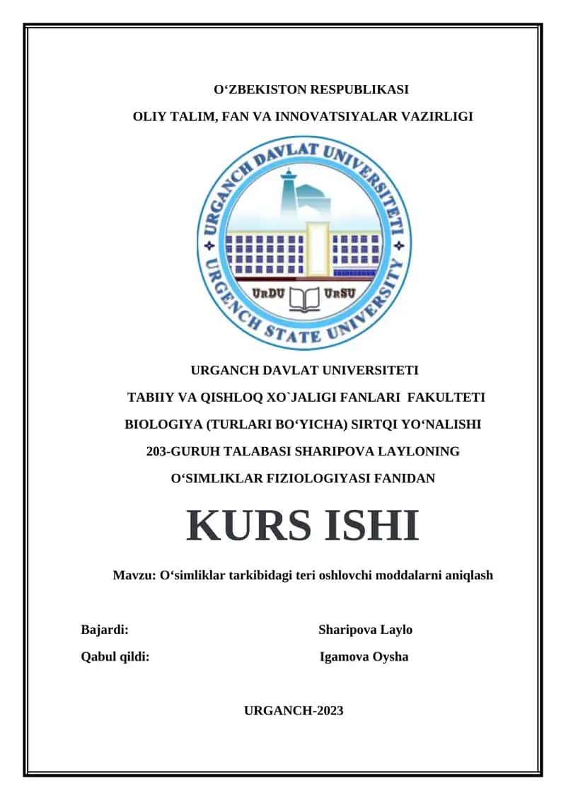 Oʻsimliklar tarkibidagi teri oshlovchi moddalarni aniqlash