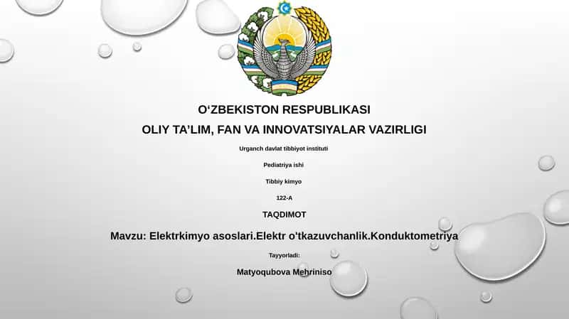 Elektrkimyo asoslari.Elektr o'tkazuvchanlik.Konduktometriya