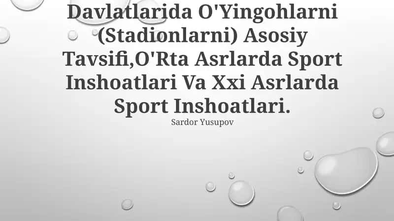 Qadimdi Gretsiya Va Rim Davlatlarida O'Yingohlarni (Stadionlarni) Asosiy Tavsifi