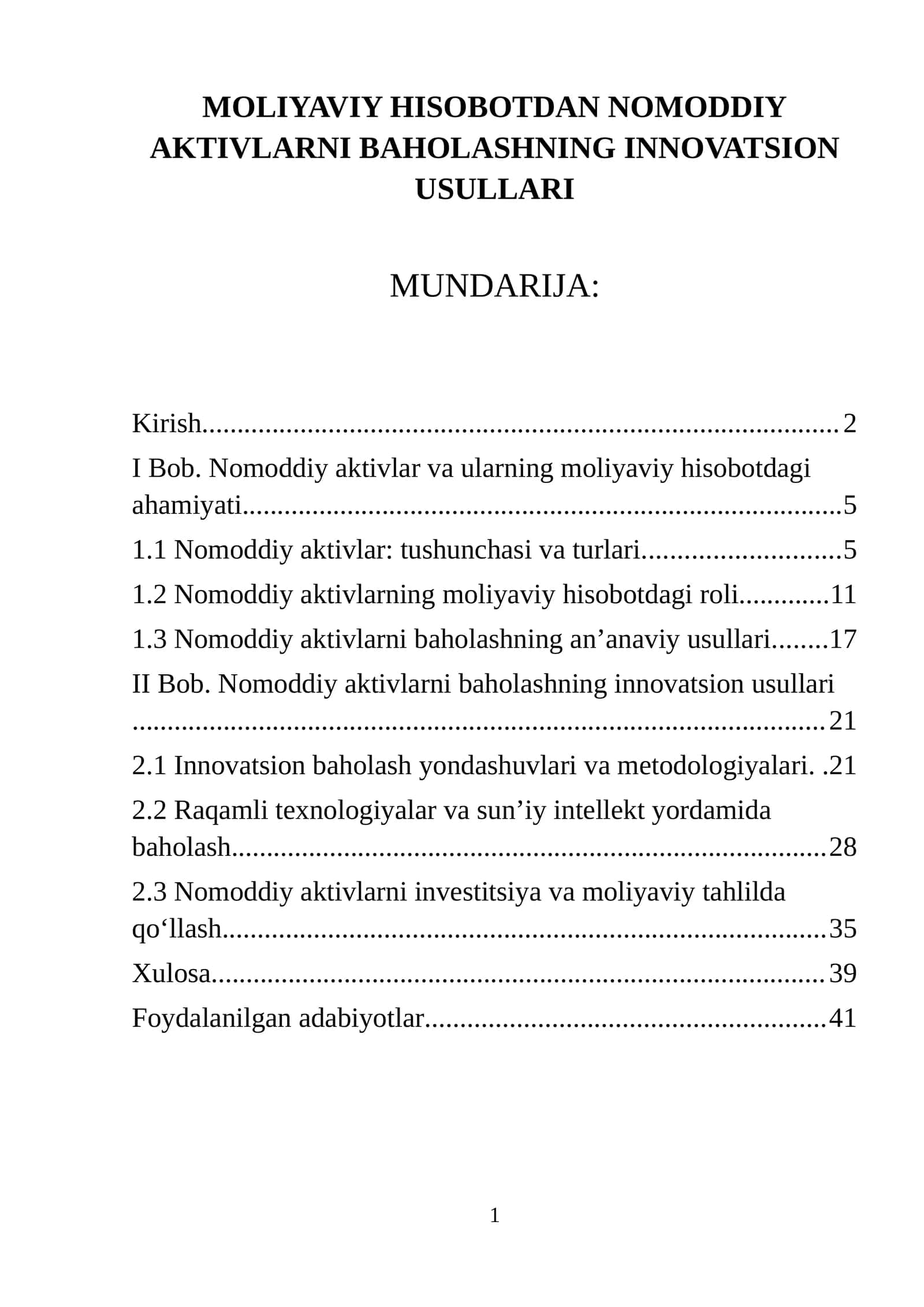 MOLIYAVIY HISOBOTDAN NOMODDIY AKTIVLARNI BAHOLASHNING INNOVATSION USULLARI