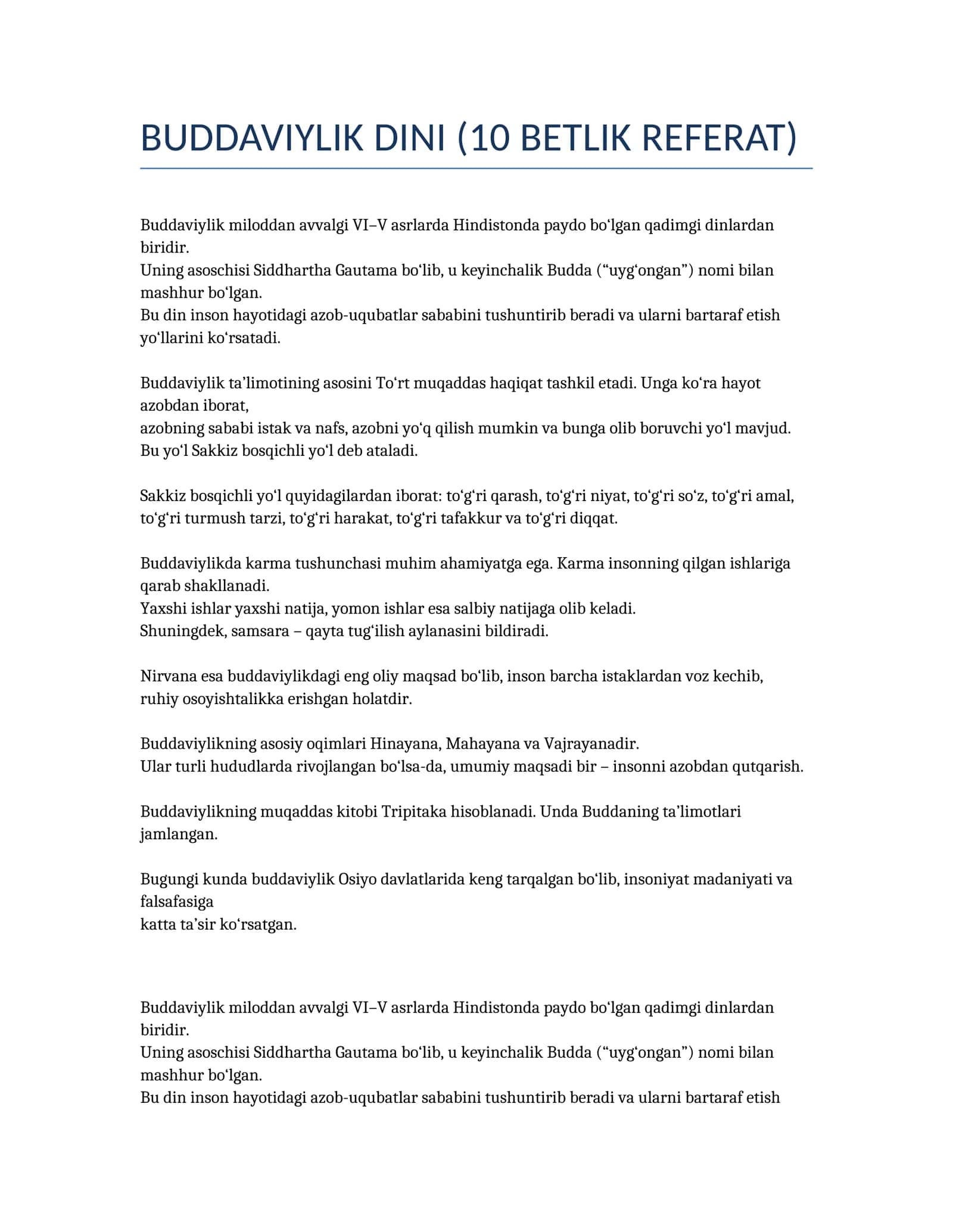 BUDDAVIYLIK DINI (10 BETLIK REFERAT)