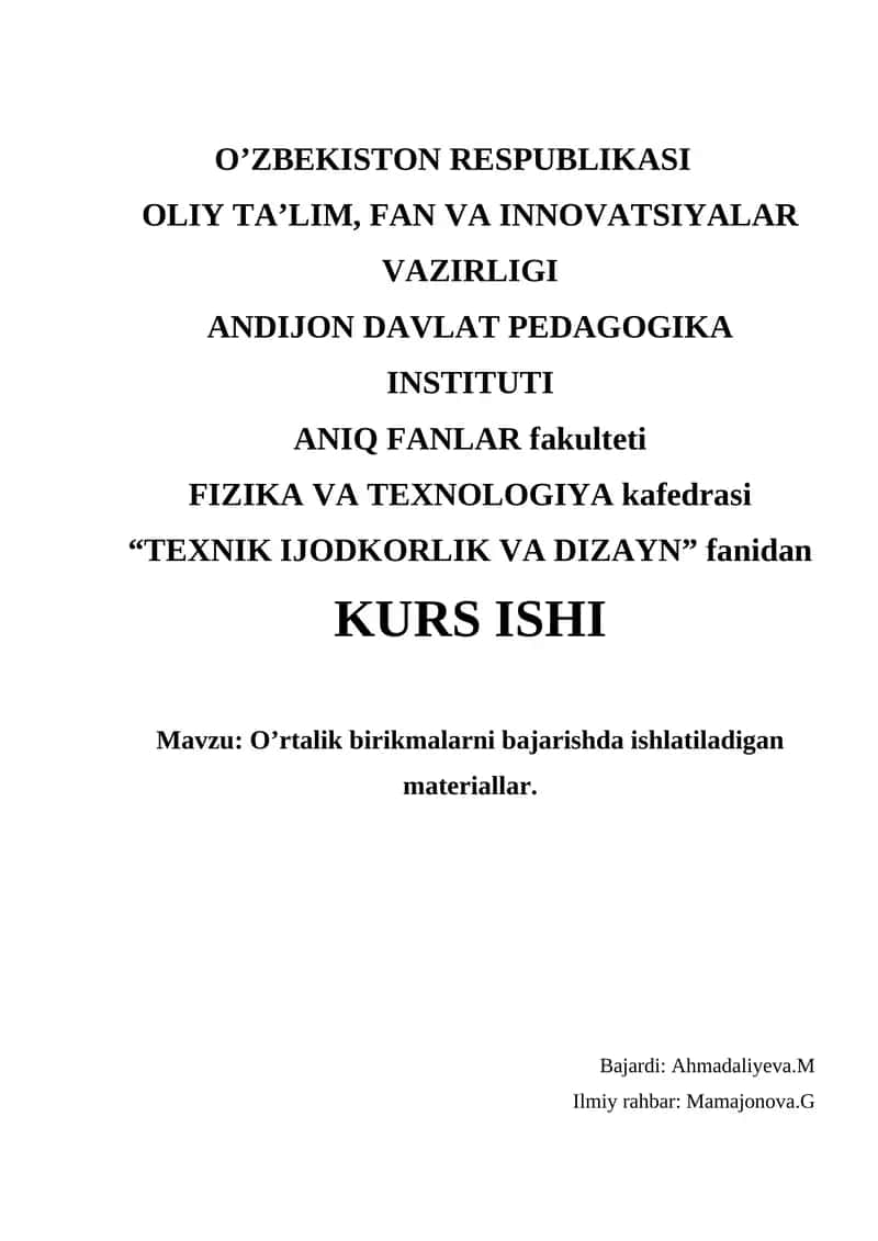 TEXNIK IJODKORLIK VA DIZAYN KURS ISHI