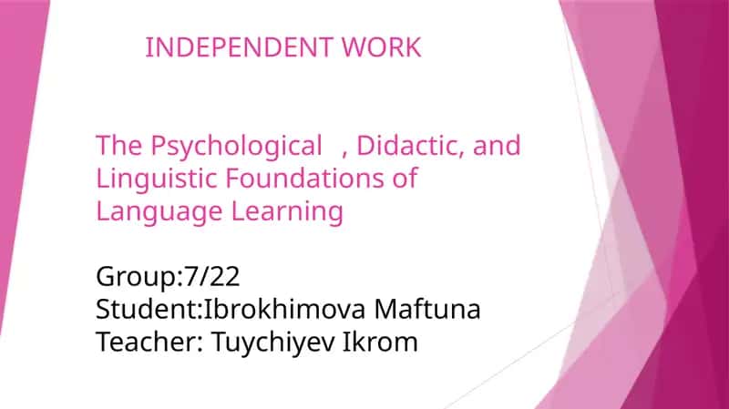 Independent work on the Psychological, Didactic, and Linguistic Foundations of Language Learning