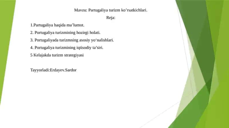 Partugaliyaturizm ko’rsatkichlari