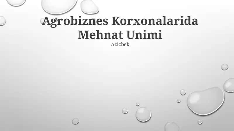 Agrobiznes Korxonalarida Mehnat Unimi