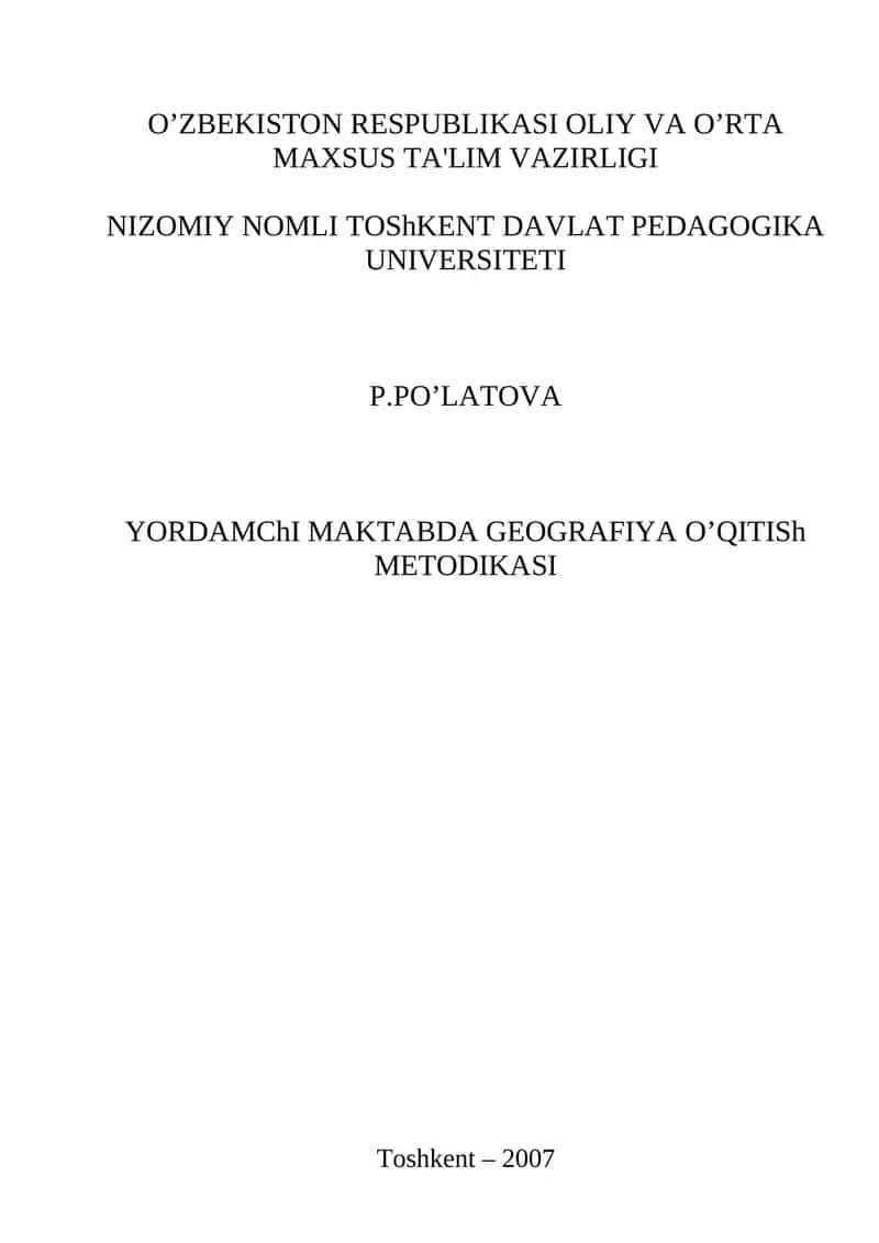 Gеografiya O`qitish Mеtоdikasi