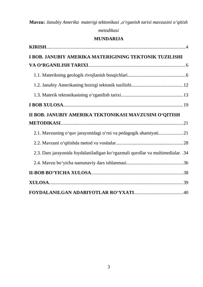 Janubiy Amerika materigi tektonikasi,o‘rganish tarixi mavzusini o‘qitish metodikasi