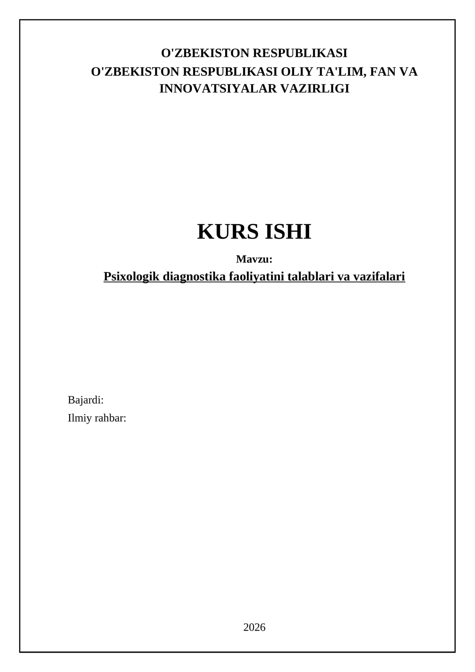 Psixologik diagnostika faoliyatini talablari va vazifalari