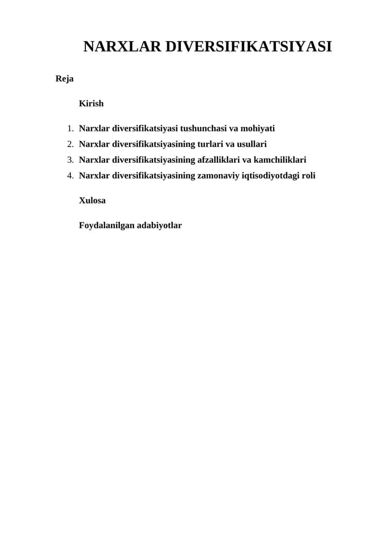 Narxlardagi diversifikasiya