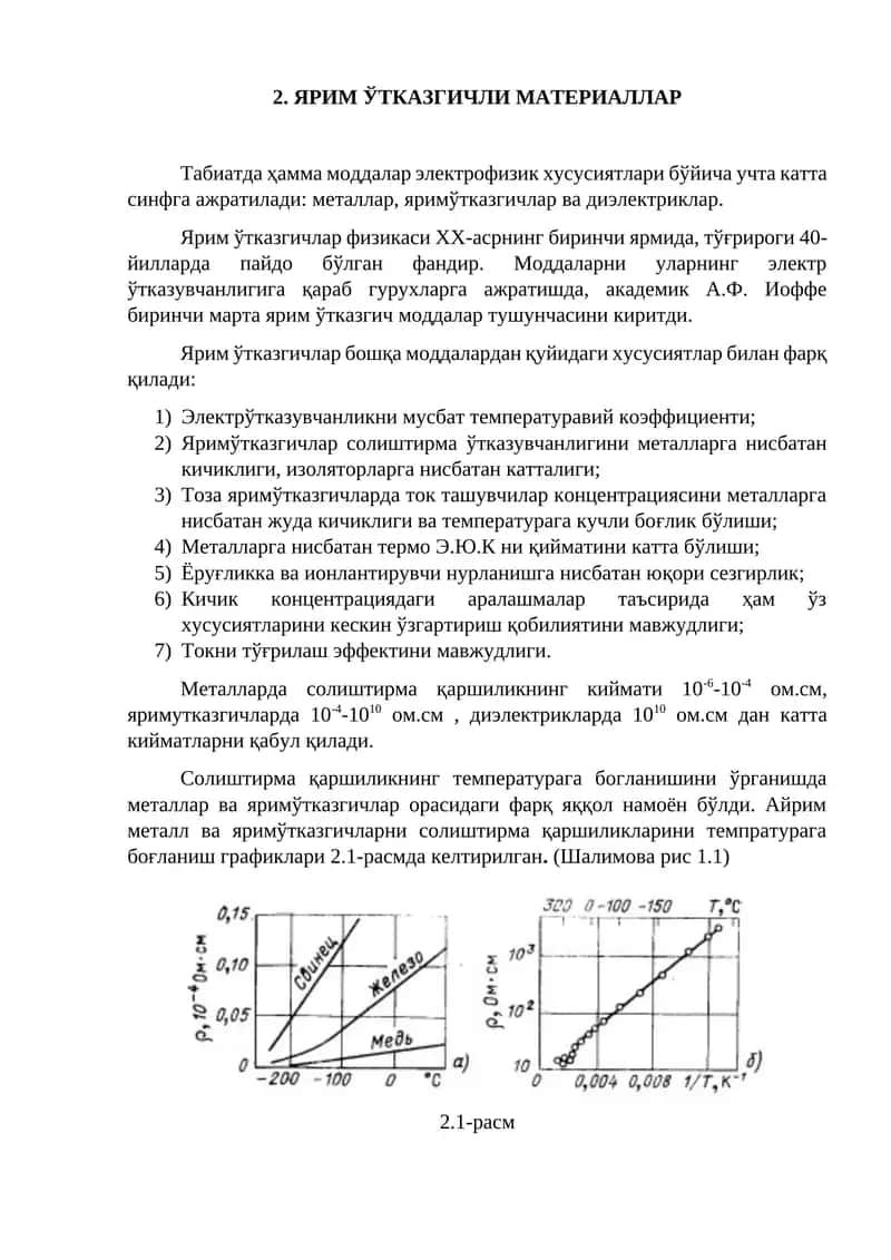 ЯРИМ ЎТКАЗГИЧЛИ МАТЕРИАЛЛАР