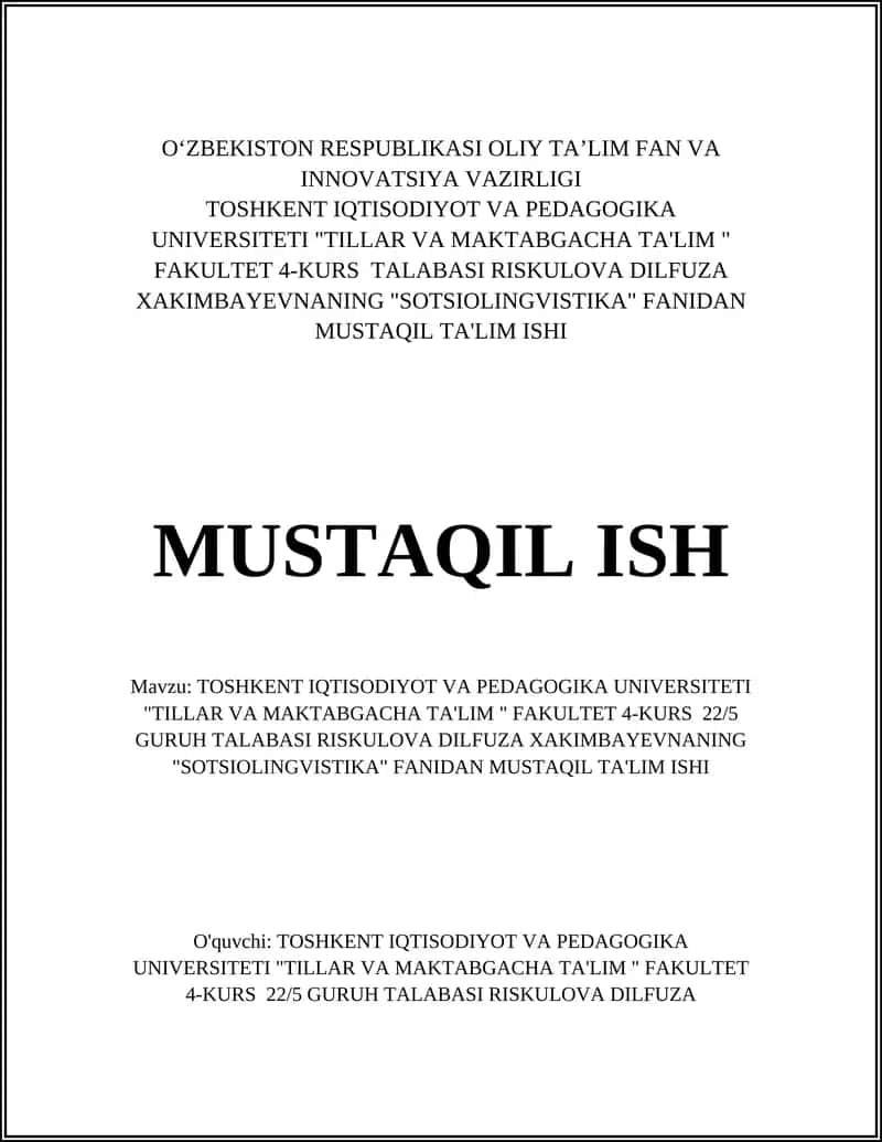 Sotisolingvistika faniga doir mustaqil ta'lim ishi