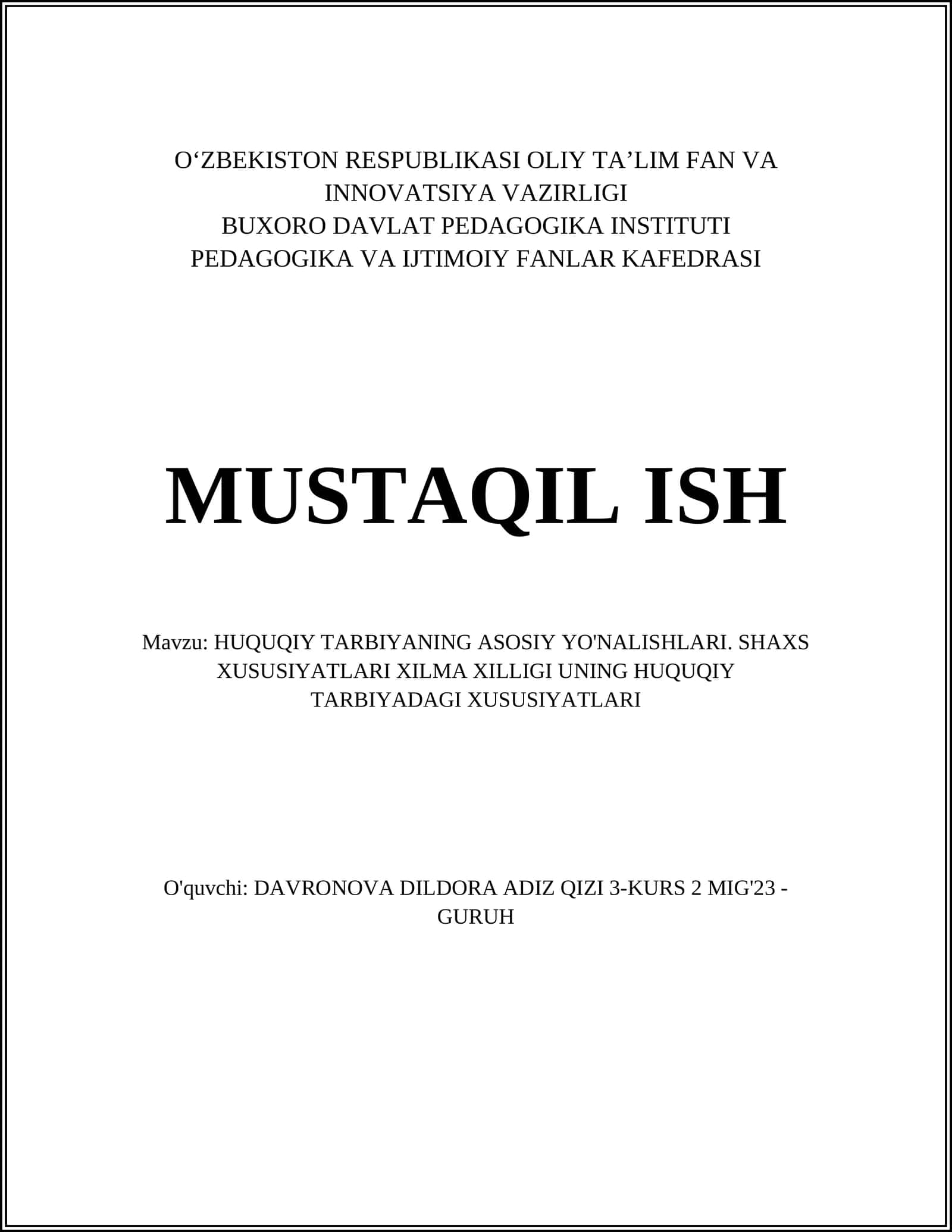 HUQUQIY TARBIYANING ASOSIY YO'NALISHLARI