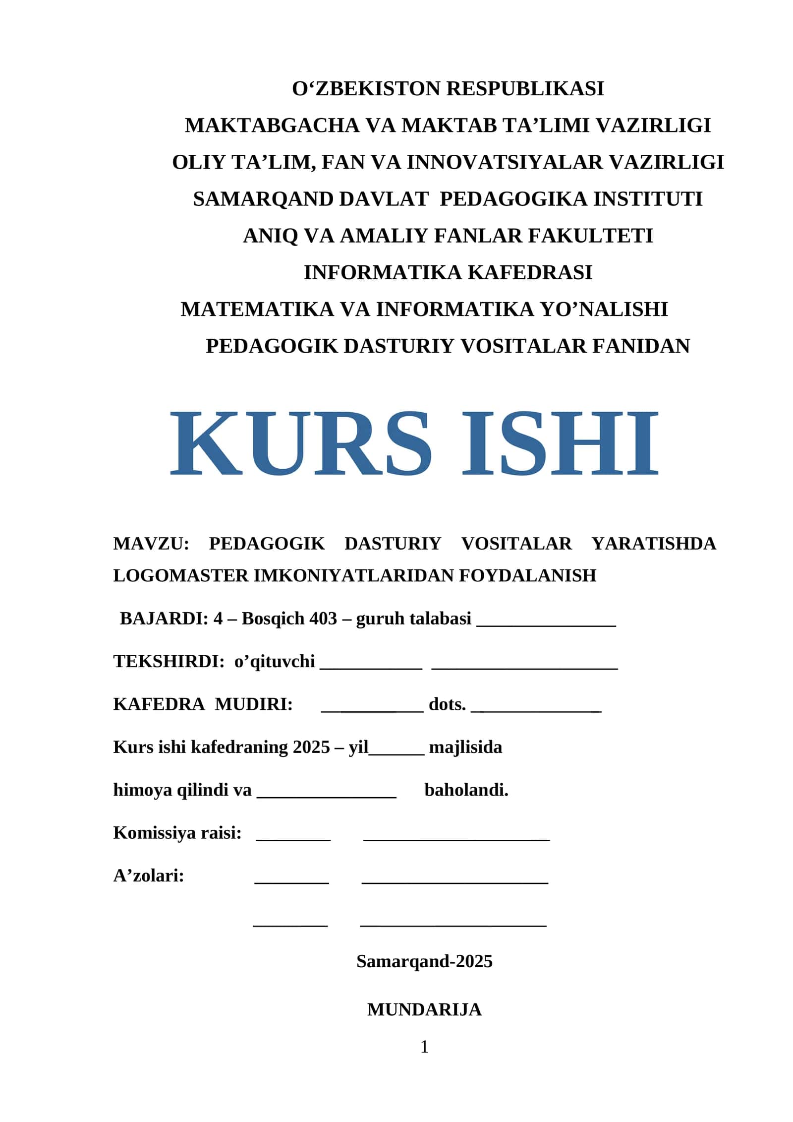 PEDAGOGIK DASTURIY VOSITALAR YARATISHDA LOGOMASTER IMKONIYATLARIDAN FOYDALANISH