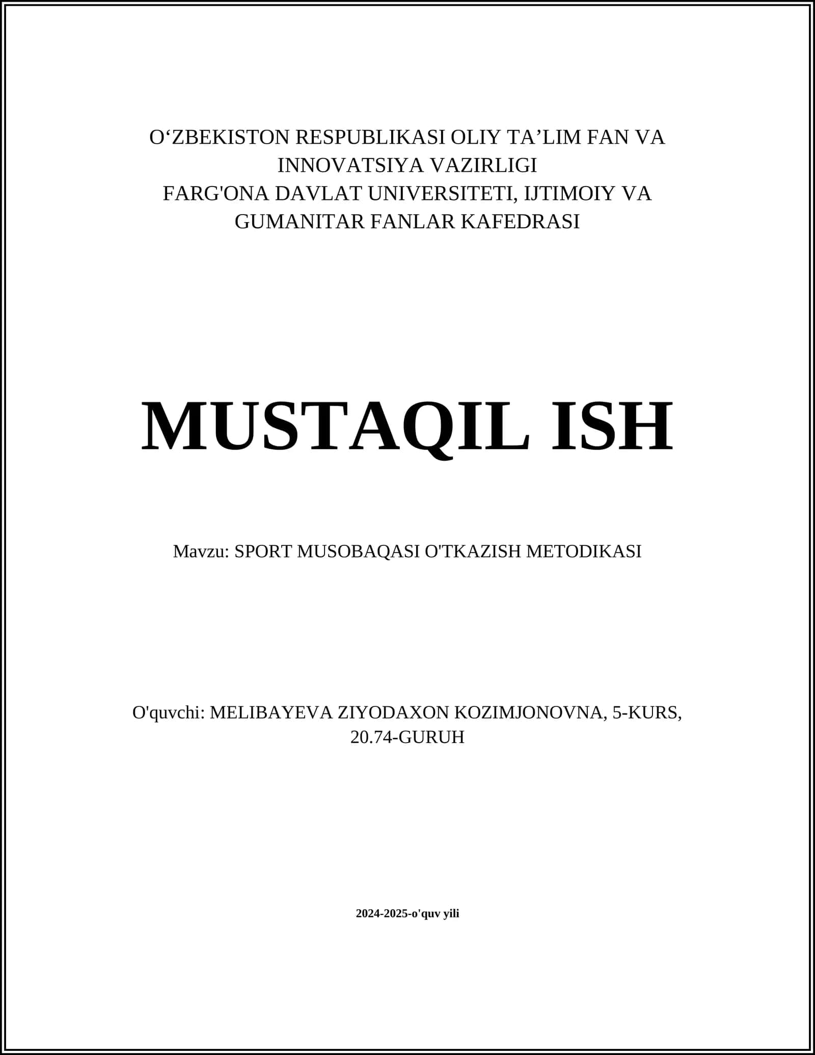 SPORT MUSOBAQASI O'TKAZISH METODIKASI