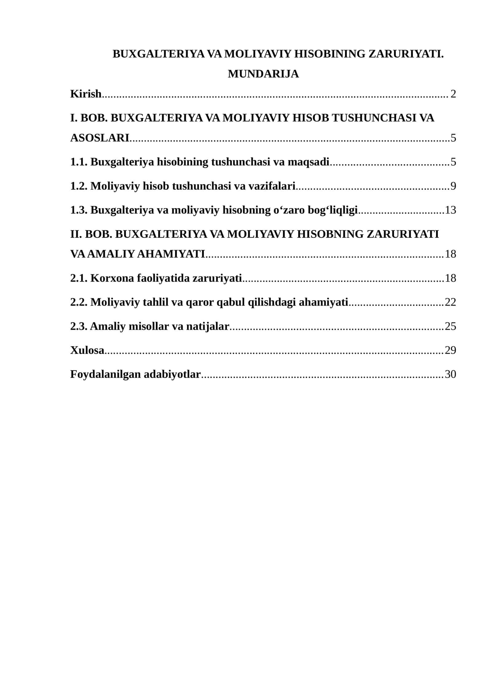 BUXGALTERIYA VA MOLIYAVIY HISOBINING ZARURIYATI