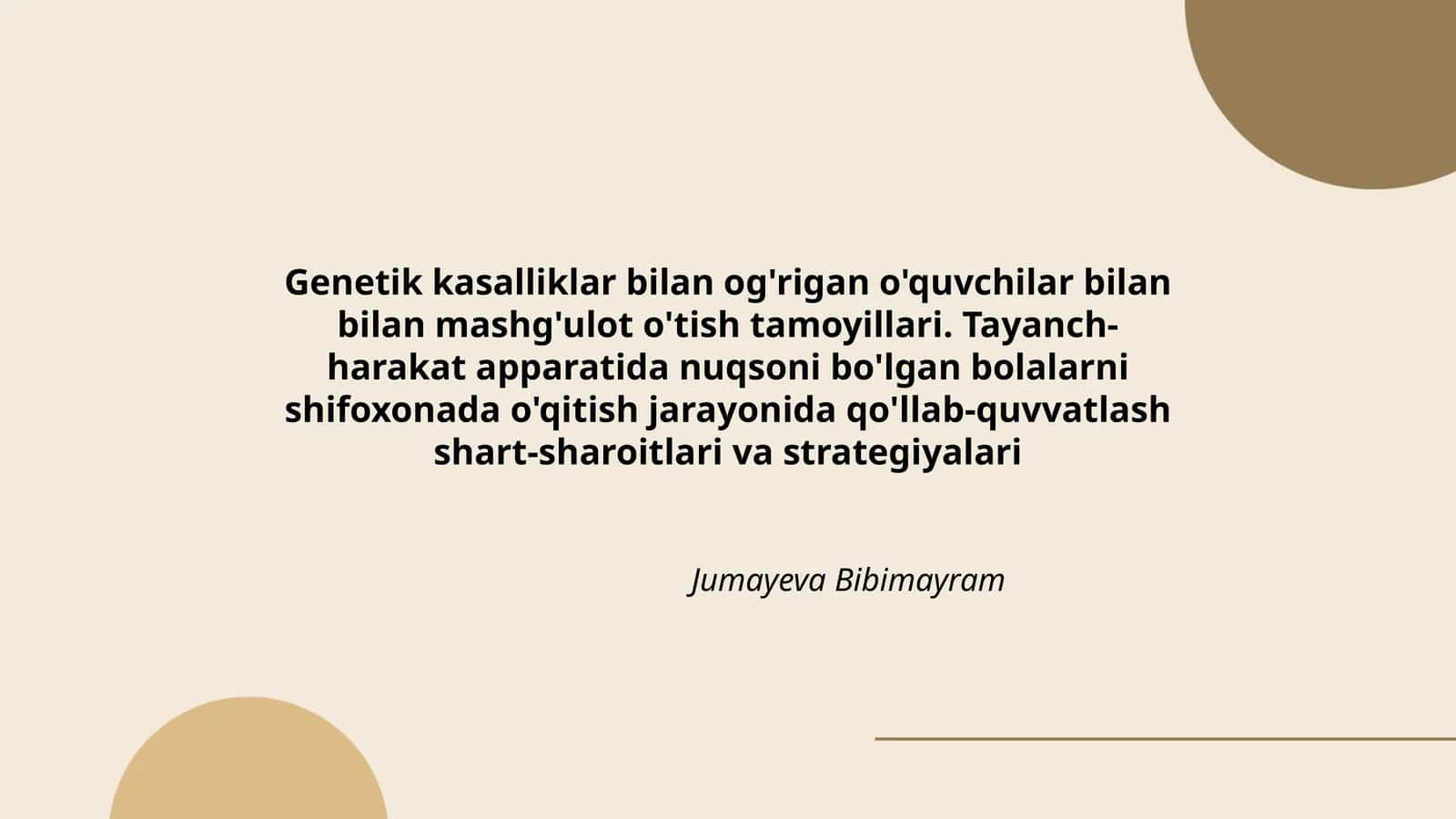 Genetik kasalliklar bilan og'rigan o'quvchilar bilan bilan mashg'ulot o'tish tamoyillari