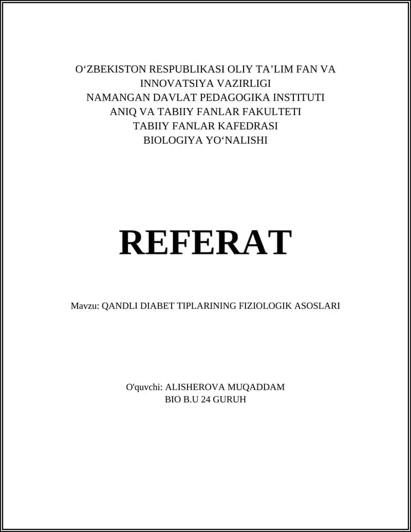 QANDLI DIABET TIPLARINING FIZIOLOGIK ASOSLARI