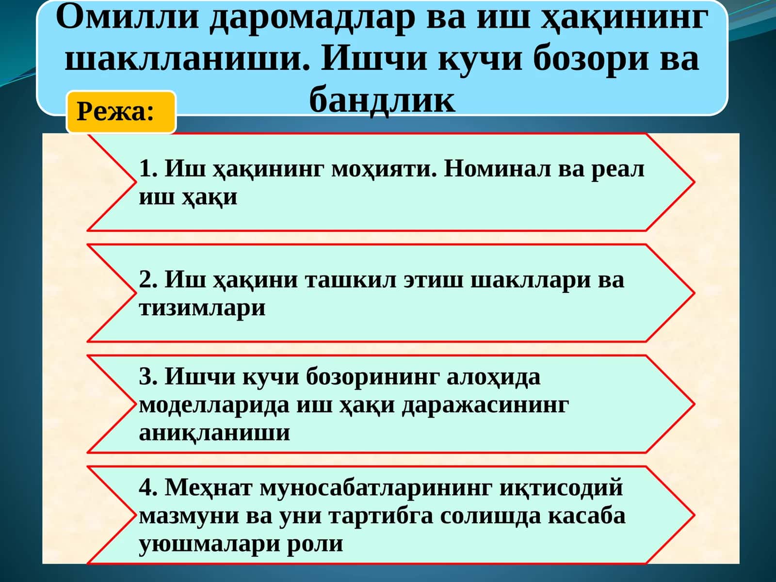 Омилли даромадлар ва иш ҳақининг шаклланиши. Ишчи кучи бозори ва бандлик