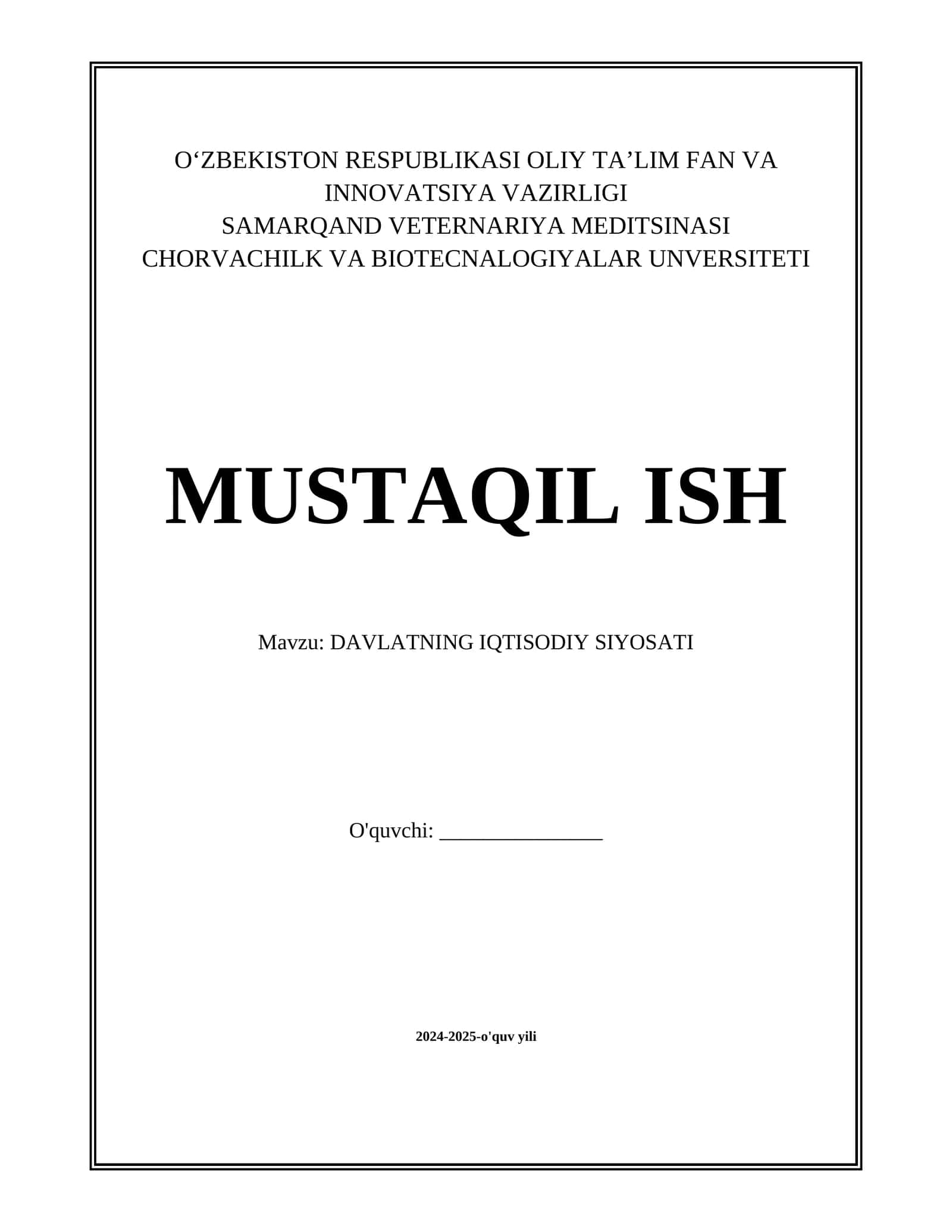 DAVLATNING IQTISODIY SIYOSATI