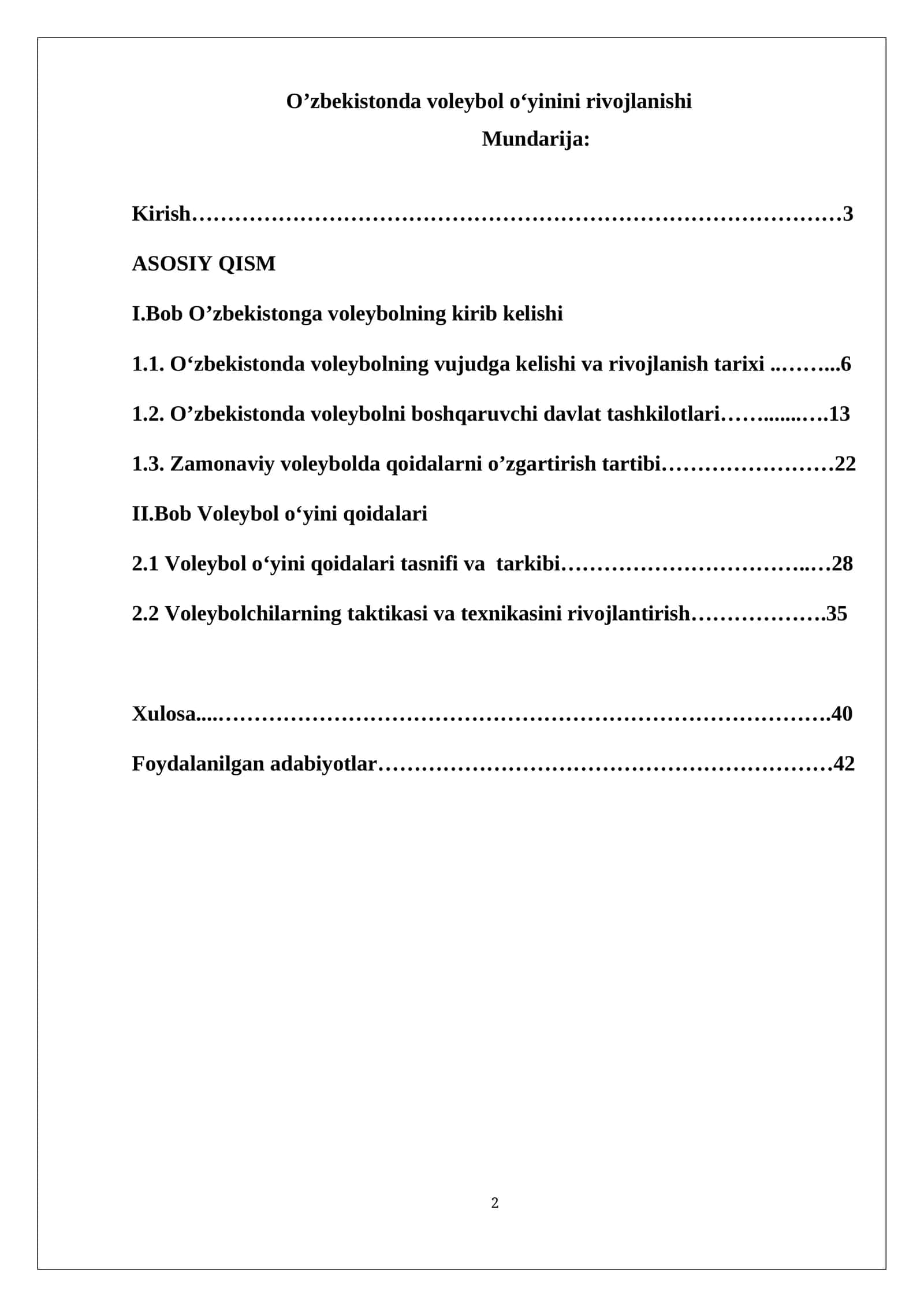 O’zbekistonda voleybol o’yinini rivojlanishi