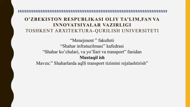 Shaharlarda aqlli transport tizimini rejalashtirish