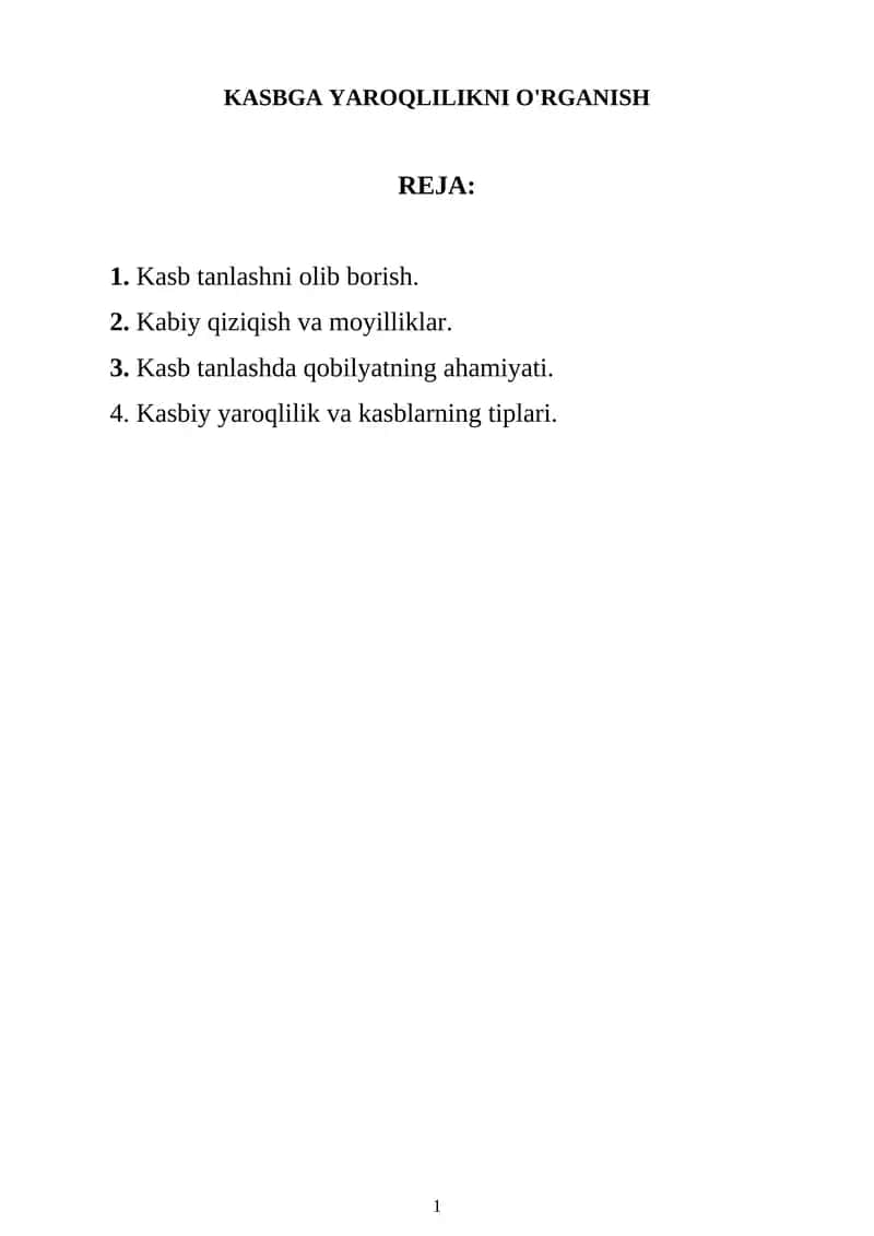 Kasbga Yaroqlilikni O'rganish