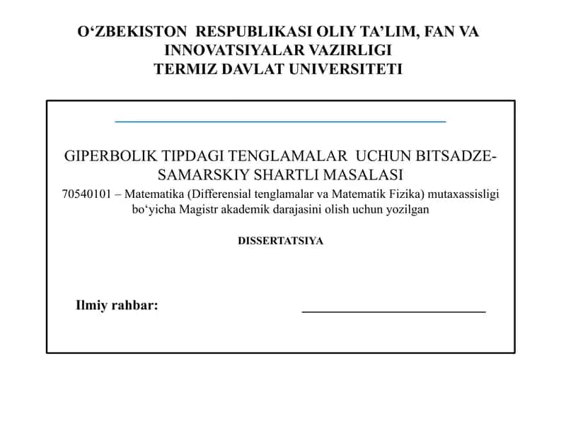 GIPERBOLIK TIPDAGI TENGLAMALAR UCHUN BITSADZE-SAMARSKIY SHARTLI MASALASI