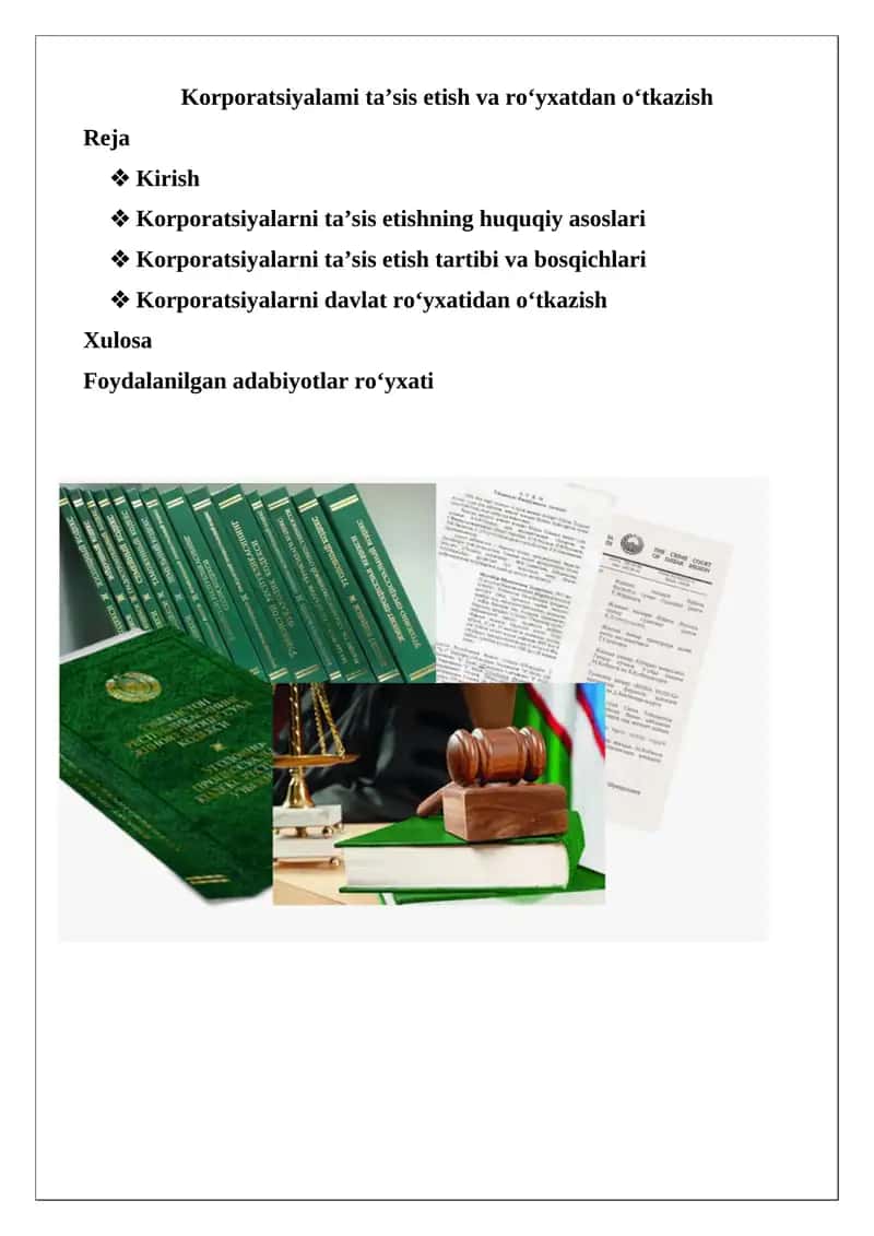 Korporatsiyalami ta’sis etish va ro‘yxatdan o‘tkazish