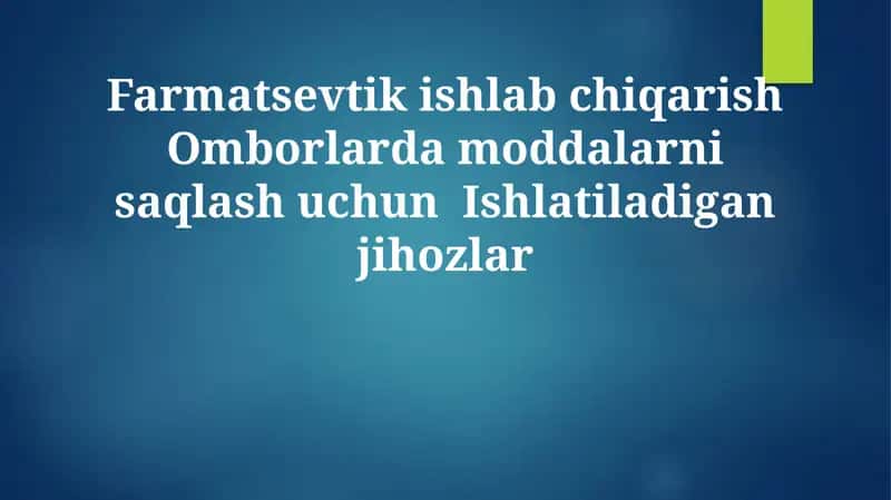 Farmatsevtik ishlab chiqarish Omborlarda moddalarni saqlash uchun Ishlatiladigan jihozlar